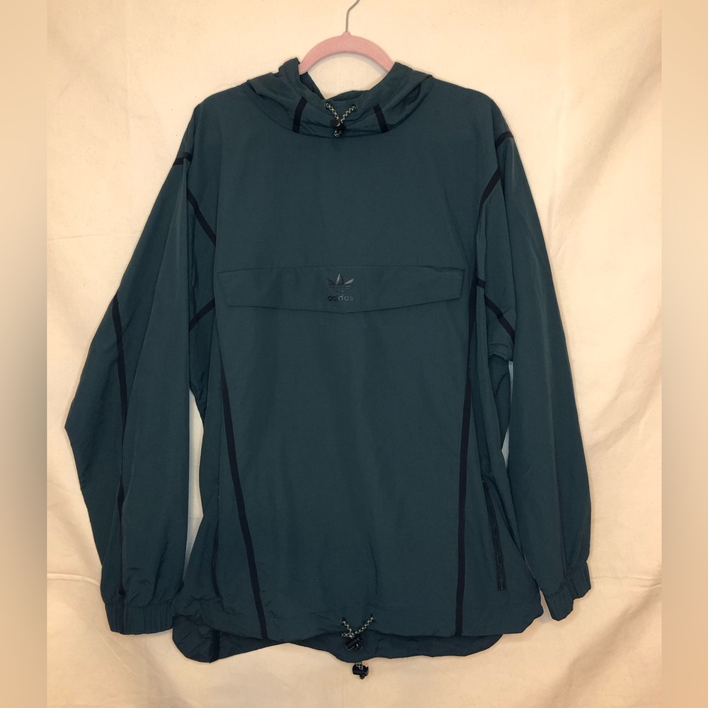 ADIDAS taped popover anorak brand new with tags. Dark green, size Large.